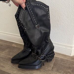 Black Studded Leather Boots